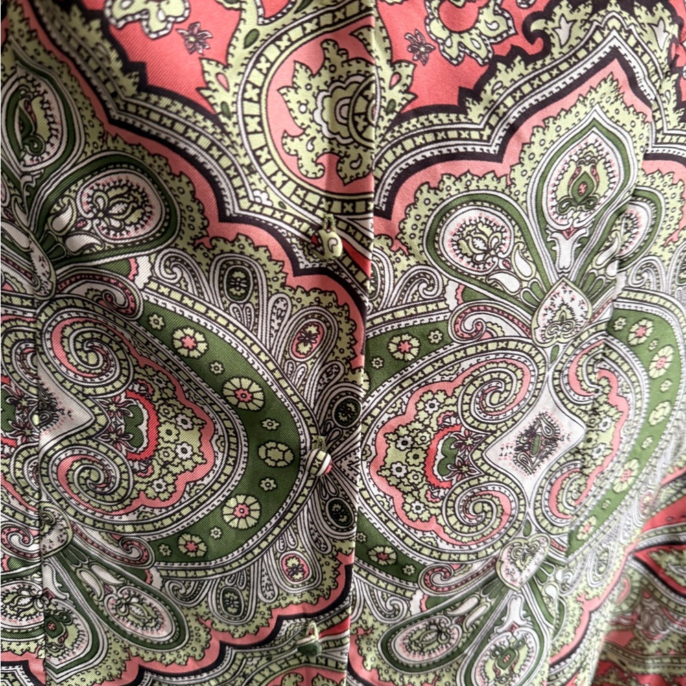 Ann Taylor Vintage SilkPaisley Button-Front Women’s Shirt Jacket - Coral & Olive - Picture 3 of 6